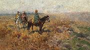Franz Roubaud Horsemen in the hills oil